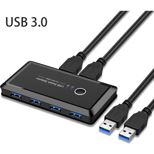 USB 3.0 Switch Selector 2 Computers Sharing + 4 USB 3.0 2.0 Peripheral Switcher Box Hub For Mouse Keyboard Scanner with 2 Cables