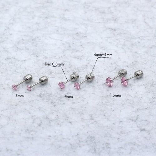 Steel Color 4 Claw 3/4/5MM Screw-back Pink Zircon Women Stud Earrings Ear Smooth Ball Earring 316 Stainless Steel Jewelry