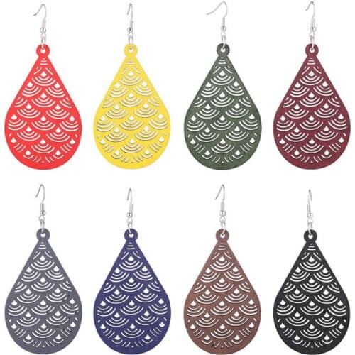 Cutout Auspicious Cloud Pattern Natural Wooden Earrings for Women 2021 Newest Wood Scale Mermaid Teardrop Earrings Jewelry Gifts