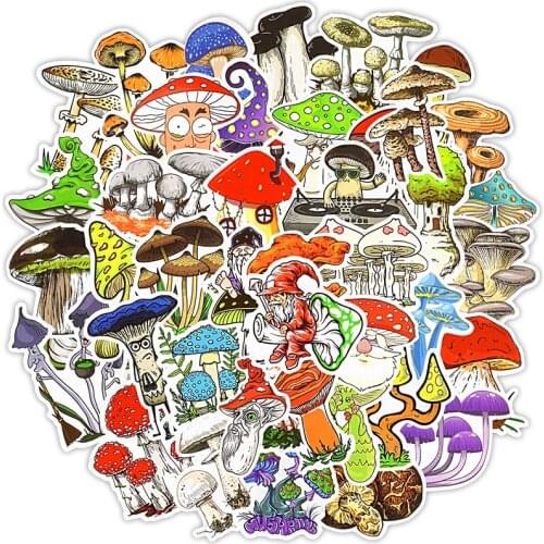 50 PCS Funny Color Mushroom Stickers Cute Aesthetic Sticker for Children gift Laptop Skateboard Luggage Cartoon Decals Sticker