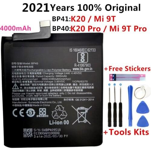 100% Original Replacement Battery BP41 BP40 For Xiaomi Redmi K20 Pro Mi 9T Pro Mi9T Redmi K20Pro Premium Genuine Battery 4000mAh