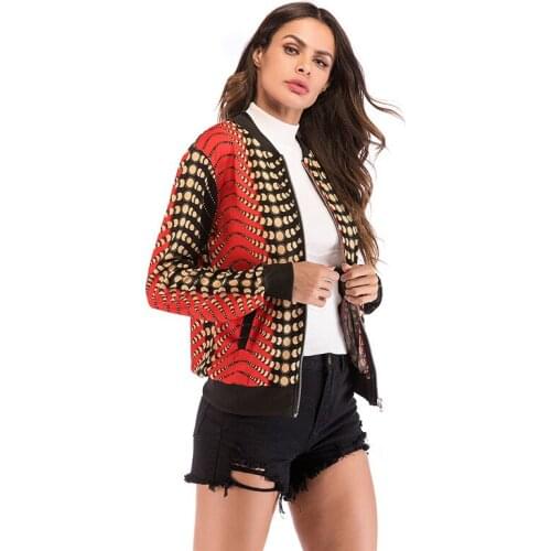 2018 Circular Point Gradient Color Stand Collar Women Coat Long Sleeve Fashion Zipper Cardigan Baseball Jacket No ironing Jacket