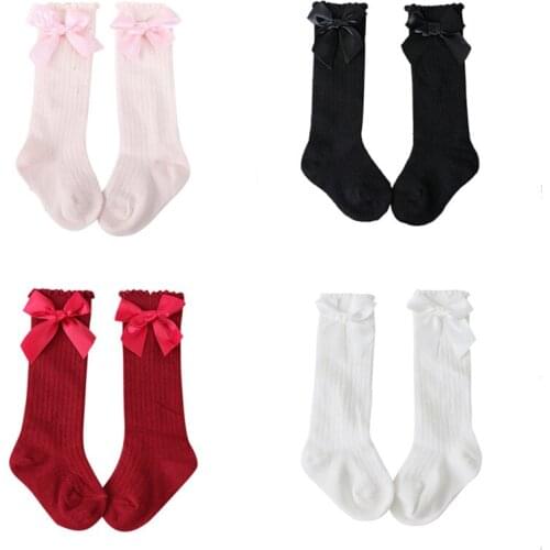 2020 Newborn Baby Kids Socks Toddlers Girls Big Bow Knee High Long Breathable Comfortable Soft Cotton Lace Baby Socks