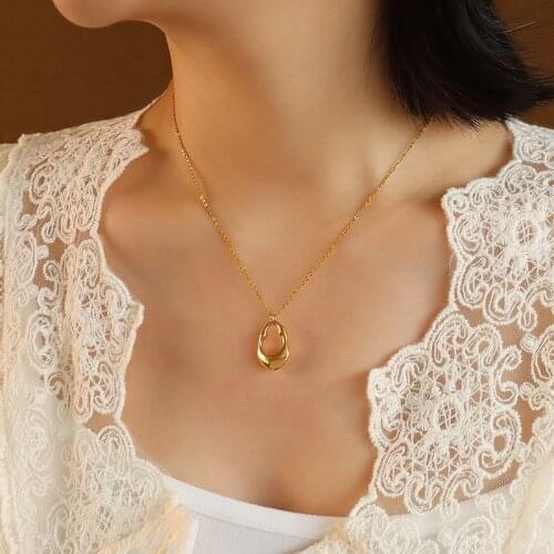 2021 Vintage 18 K Gold Plated Geometric Hollow Pendant Necklace 316 L Stainless Steel Jewelry for Woman Factory Price Never Fade