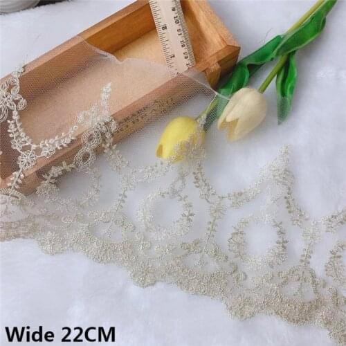 22CM Wide Luxury Tulle Golden Mesh Fabric Embroidery Fringe Ribbon Lace Edge Trim Wedding Dress Skirts Headveil DIY Sewing Decor