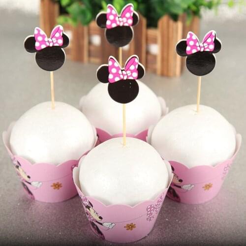 24pcs/lot Cake toppers birthday cakes Pink cup minnie mouse Party Cake Topper Birthday Party Decor Kids Cupcake Paper Supplies