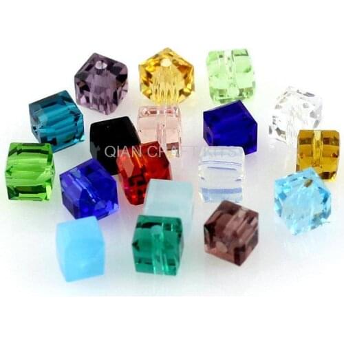 250pcs czech crystal beads mixed colors premium faceted shiny Crystal Cube Square Beads 6mm