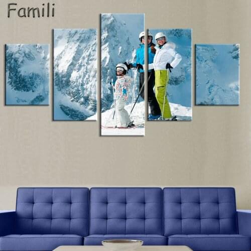 5pcs Fashion Canvas Printings Alpine Skiing Painting Wall Art Home Decoration Poster Canvas Unframed Free shipping