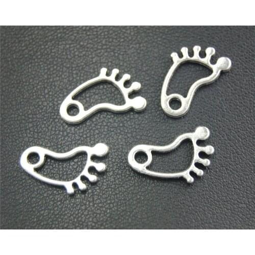 50pcs Silver Color foot Charm Pendant DIY Necklace Bracelet Bangle Findings 17x10mm A1790