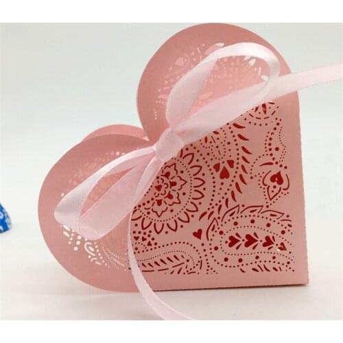 50 Pcs Romantic Heart Gift Bag Wedding Candy Box with Ribbon Wedding Favors and Gifts Box Party Supplies Cookie Boxes 8ZSH124