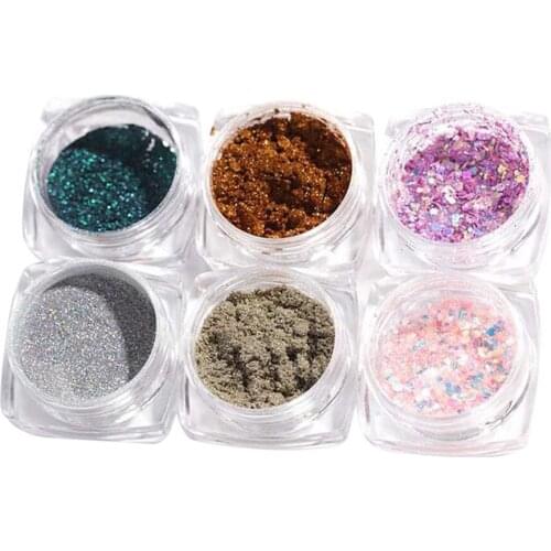 6 Colors Nail Tips Decor Glitter Mirror Powder Confetti DIY Flakes Paillette