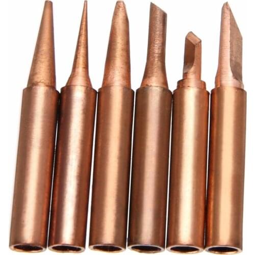 6pcs Soldering Tips Copper Solder Iron Tips Lead Free Soldering Welding Tool Set For 936 937 938 969 8586 852D Soldering Station