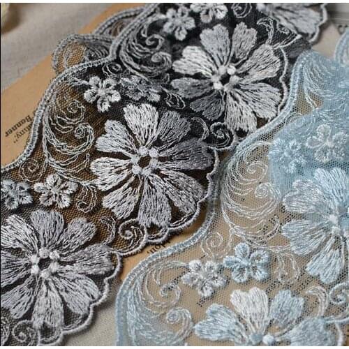 Free Shipping 5 Meters Embroidered Flower Lace Applique Black Blue Lace Trim DIY Handmade Sewing Craft