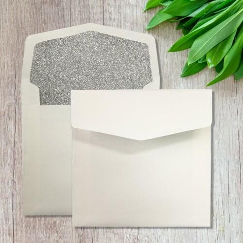 Lined Wedding Invitations Envelope Shiny Gold Envelopes Silver Envelope 15.5 x 15.5 cm Envelope Seals Included - Set of 50