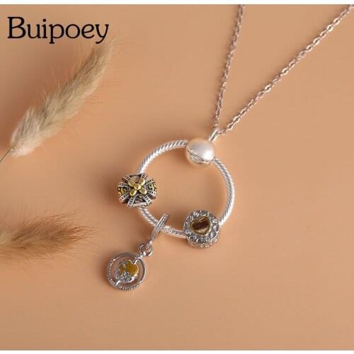 Buipoey New Duotone Earth Dangle Pendant Necklace For Men Heart Crown Charm Beaded Necklace Original Boy Collar Jewelry Gift