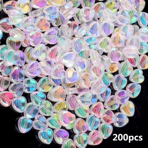 200pcs Crystal Colorful Heart Beads For DIY Jewelry Making Bracelets Necklaces Acrylic Spacer Heart Shape DIY Jewelry Findings