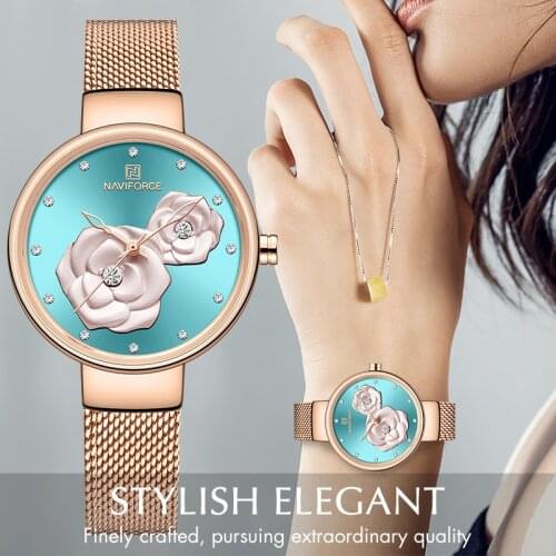 NAVIFORCE New Watch for Women Top Brand Luxury Beautiful Design Watches Ladies Fashion Steel Mesh Quartz Wristwatch Girl Clock