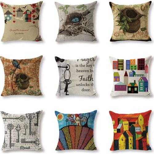Cartoon houses Cushion Cover Linen Decorative Pillow Cases Art Car Seat Accessories Sofa Throw Pillow Case Home Decor 45x45cm