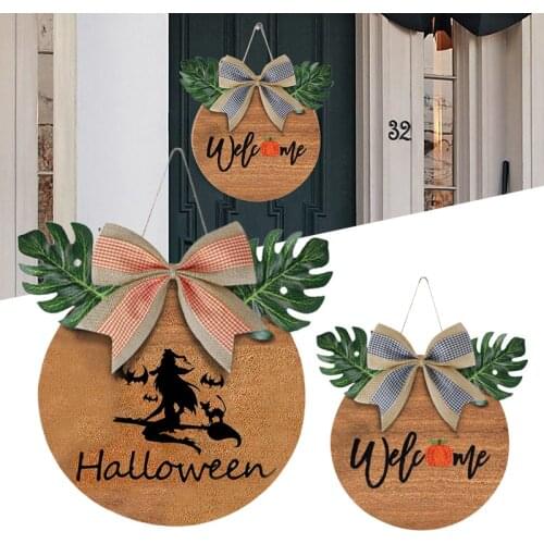 Halloween Wooden Hanging Ornament Pumpkin Witch Creative Theme Party Decoration for Home Garden Courtyard Wreath