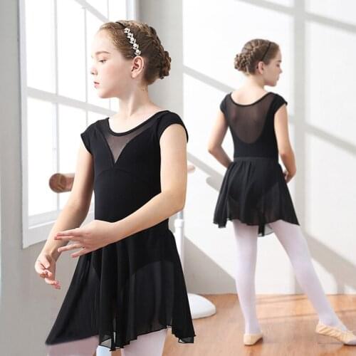 Children Practise Ballet Dancing Dress Girl Short Jumpsuit + A Single Layer Chiffon Skirt Summer Ballet Dance Costumes