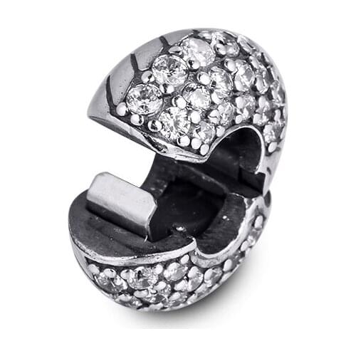 DIY Fits for Pandora Charms Bracelets Pave Snake Chain Pattern Clip Beads 100% 925 Sterling-Silver-Jewelry Free Shipping