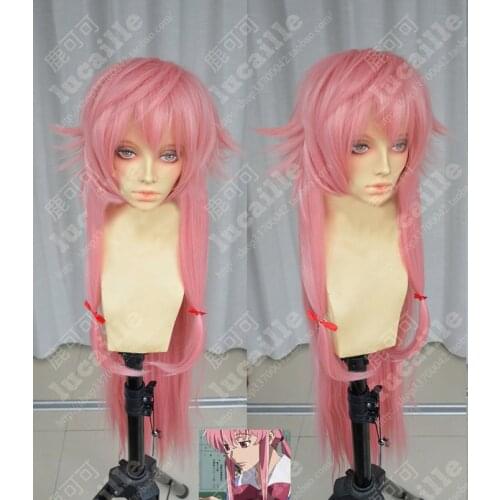 The Future Diary Mirai Nikki Yuno Gasai 100cm Long Peach Pink Heat Resistant Hair Cosplay Costume Wig + Wig Cap