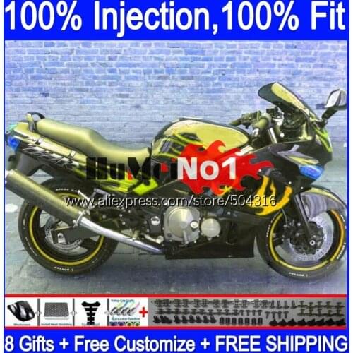 Injection For KAWASAKI ZZR400 2000 2001 2002 2003 2005 2006 2007 112MC.172 ZZR-400 gold flames ZZR 400 02 03 04 05 06 07 Fairing
