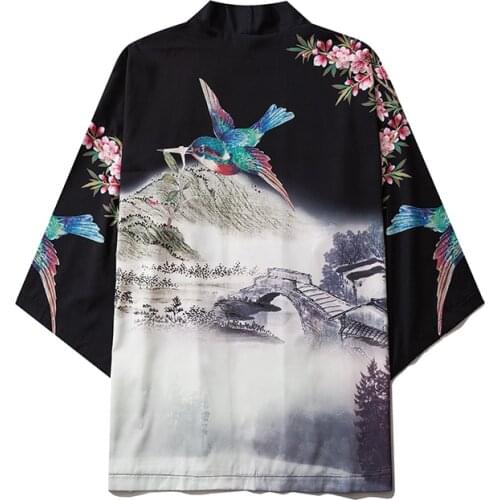 Fashion Swallow Print Beach White Kimono Shirt Casual Women Cardigan Yukata Coat Japanese Harajuku Streetwear Tradition Top