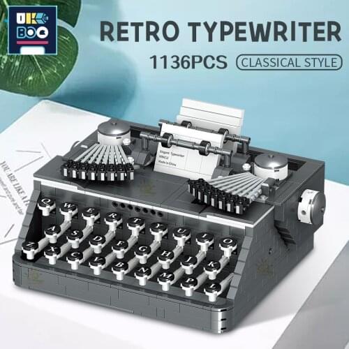 UKBOO 1136PCS Classic Retro Typewriter Building Blocks Mini Creative Office Machine Construction Model Bricks Toys for Children