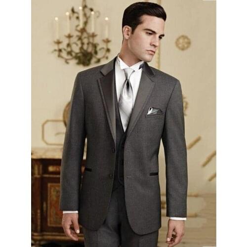 Handsome Charcoal Black Groom Tuxedos Slim Fits Mens Evening Dress Toast Suit Work Business Suit (Jacket+Pants+Vest+Tie) K:1301