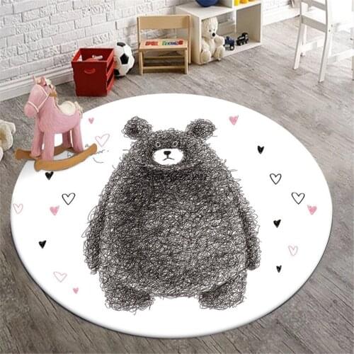 Cute Animal Bear Round Carpet Cartoon Animal Print White Childrens Room Carpet Nordic Style Living Room Decoration Mat