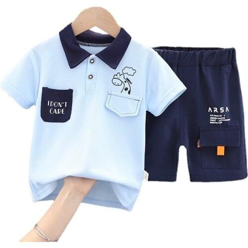 Summer Baby Boys Turn-down Collar Clothing Children Girls Clothes Kids Striped Shirt Shorts 2Pcs/Set Toddler Casual Sport Suits