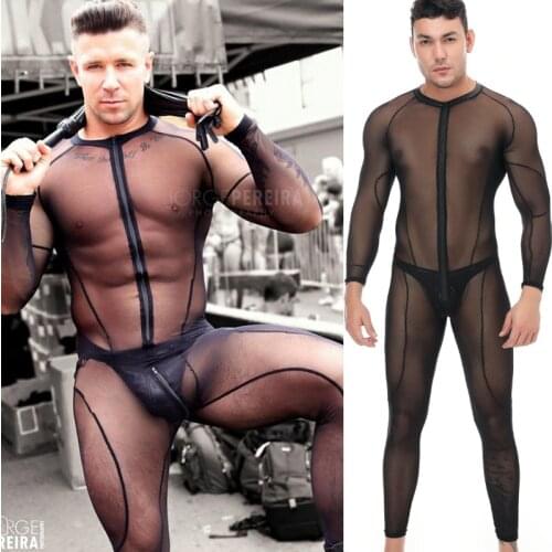 Man Mesh Catsuit Teddy bodysuit Black Transparent Erotic Lingerie Bodysuits Body Wear One Piece jumpsuit