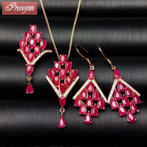 Natural Ruby Women Wedding Party jewelry sets Necklace/Ring/Drop Earrings 3x5mm Genuine gemstone fine Jewelry S925 silver #161