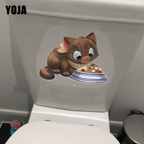 YOJA 21.6*16.1CM Kitty Eating Cartoon Home Decoration Room Wall Decals Toilet Stickers T1-0153