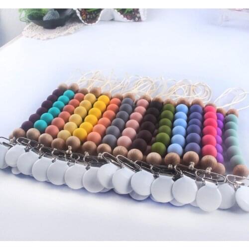 BPA Free Pacifier Clips Chain Food Grade Silicone Beads DIY Dummy Stainless Steel Clip Holder Soother Chains Baby Teething Toys