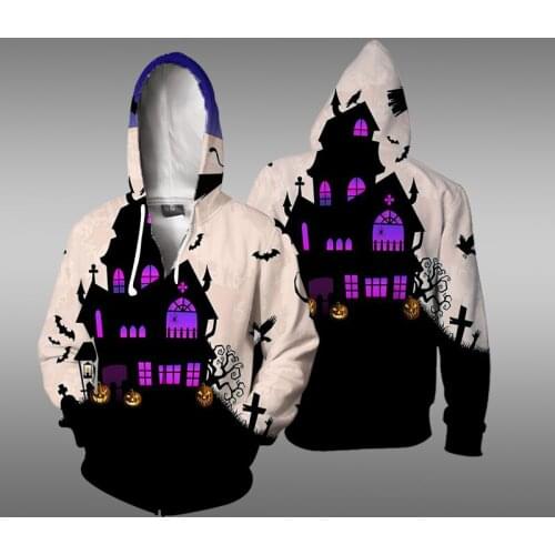 2021 new 3D Full printed mens Halloween zipper Hooded Sweater Plus size fashion casual Dropshipping