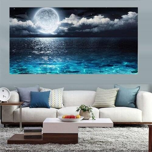 New hot 5d diy Diamond embroidery moon seascape full square/round rhinestone painting mosaic modern style home decoration gift