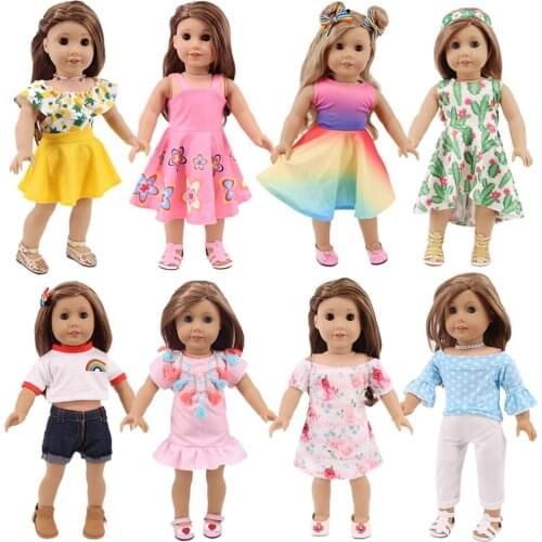 Doll Clothes 2021 Fashion Colorful Rainbow Derss Fit 18Inch American&43 Cm Baby New Born Doll Generation Christmas Kid`s Toy