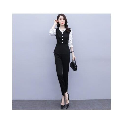 OL Elegant Two-piece set of ruffled bottoming shirt two piece set top and pants ensemble femme survetement