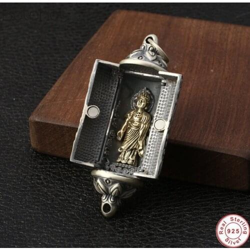 Wholesale S925 Sterling Silver colour Fashion Three-dimensional Buddha Car Ornaments Men Women Retro Thai Silver colour Pendant