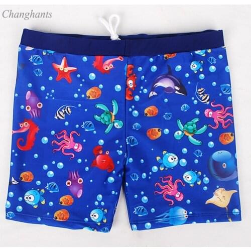 2-14 Y Boys Swim Trunk Blue with Sea Animals Pattern Kids Children Sandy Shorts One Piece Swimwear Children Swimming Pool Wear