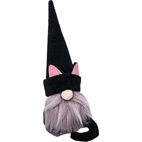 Plush Dwarf Ornament Handmade Cloth Lucky Cat Gnome Doll Figurine with Long Tail for Home