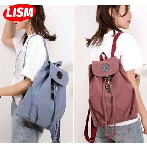 LISM High Capacity Women Backpack 2019 New Korean Bucket Retro Canvas Leisure College Female Student Travel Shopping Beach Bag