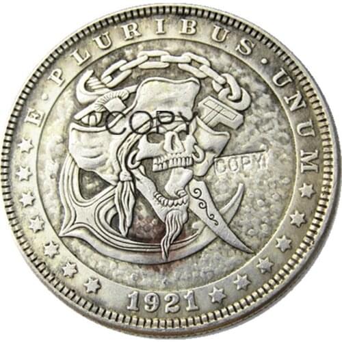 US Hobo 1921 Morgan Dollar Skull Zombie Skeleton Silver Plated Copy Coins