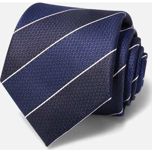 2021 High Quality Business Tie For Men Korean Style Dress Suit Necktie Navy Blue Striped 8CM Wide Gentleman Party Work Gift Box