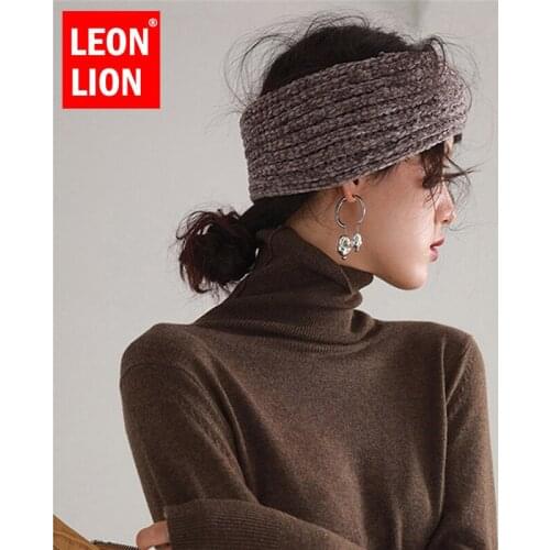 Leonlion Knitted Hat Ponytail Beanie Winter Hat Cross Hair Band Earmuffs Hoods Handmade Warm Corduroy Luxury