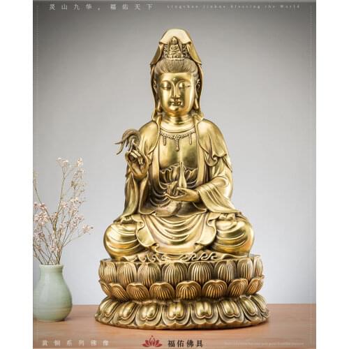 High-grade HOME family Patron saint God bring good luck Copper Avalokitesvara Guan yin buddha statue Asia Temple Worship Bless