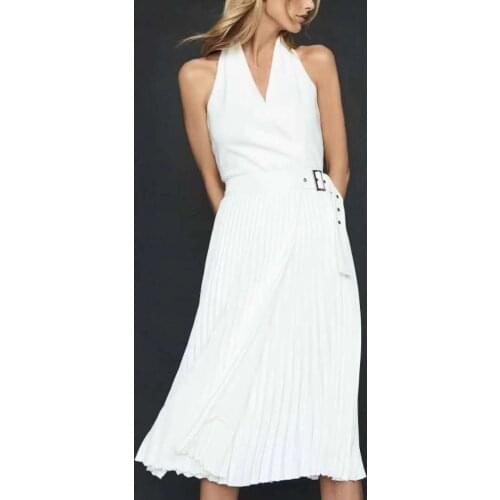 Pure Color Pleated A-line Commuting Temperament Pleated White Skirt Women