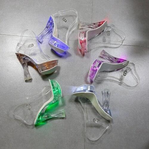 Summer Shoes platform Sandals Sandalias mujer 2019 Transparent Heels 6 Color Square Heel Women Sandals Light Up Glowing Shoes